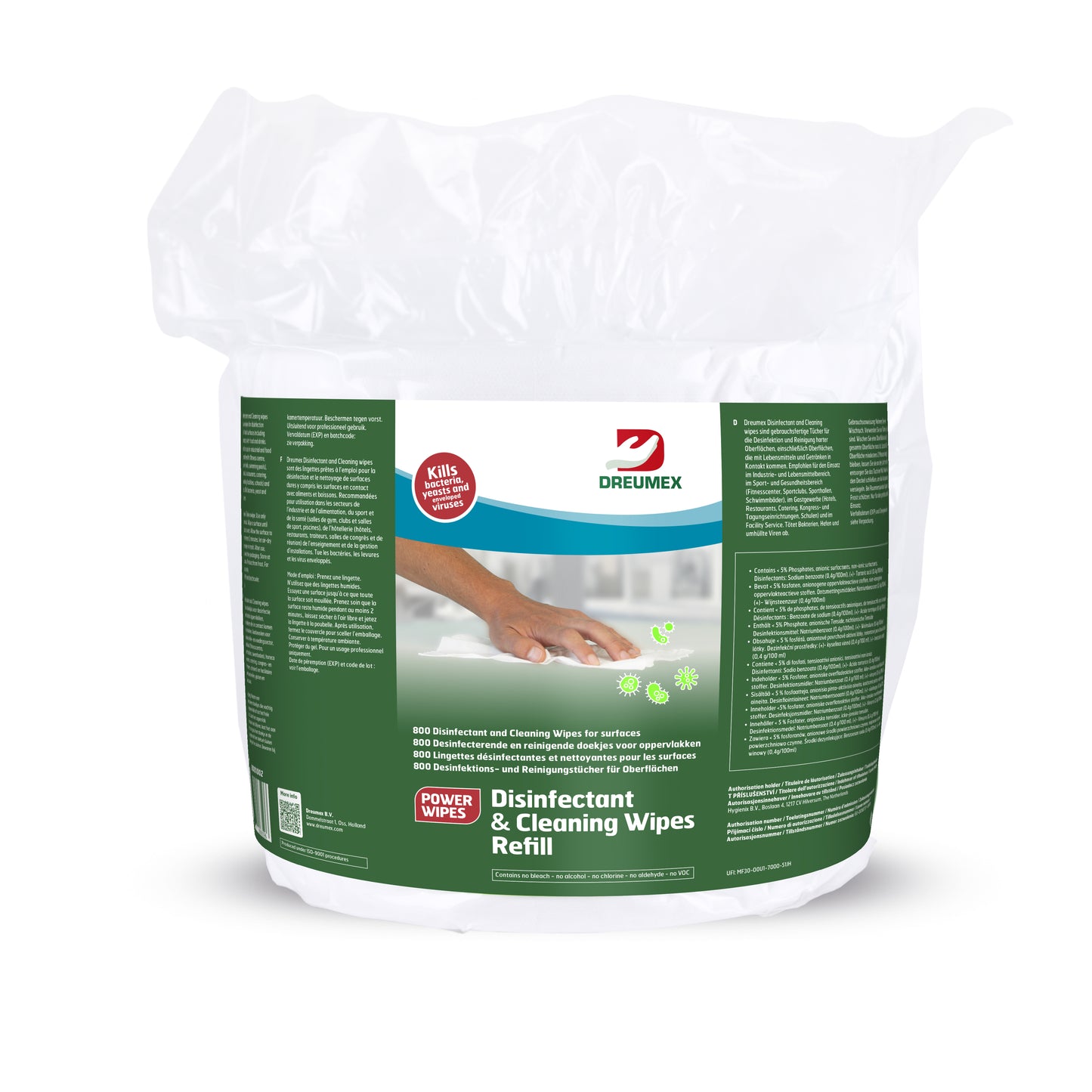 Dreumex - Recharge de lingettes désinfectantes 800 pièces blanches