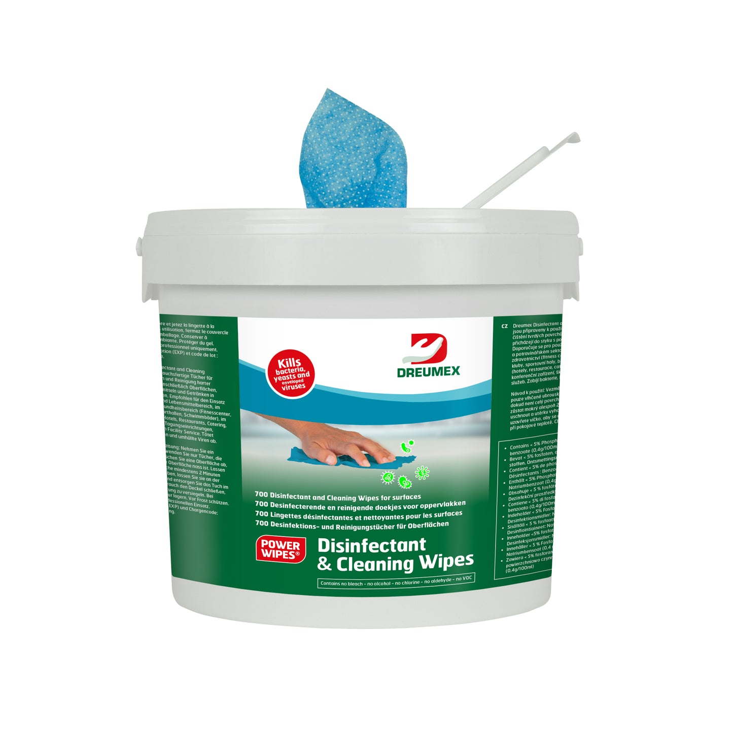 Dreumex - Secchio salviette disinfettanti 700 pezzi blu | 4 pezzi