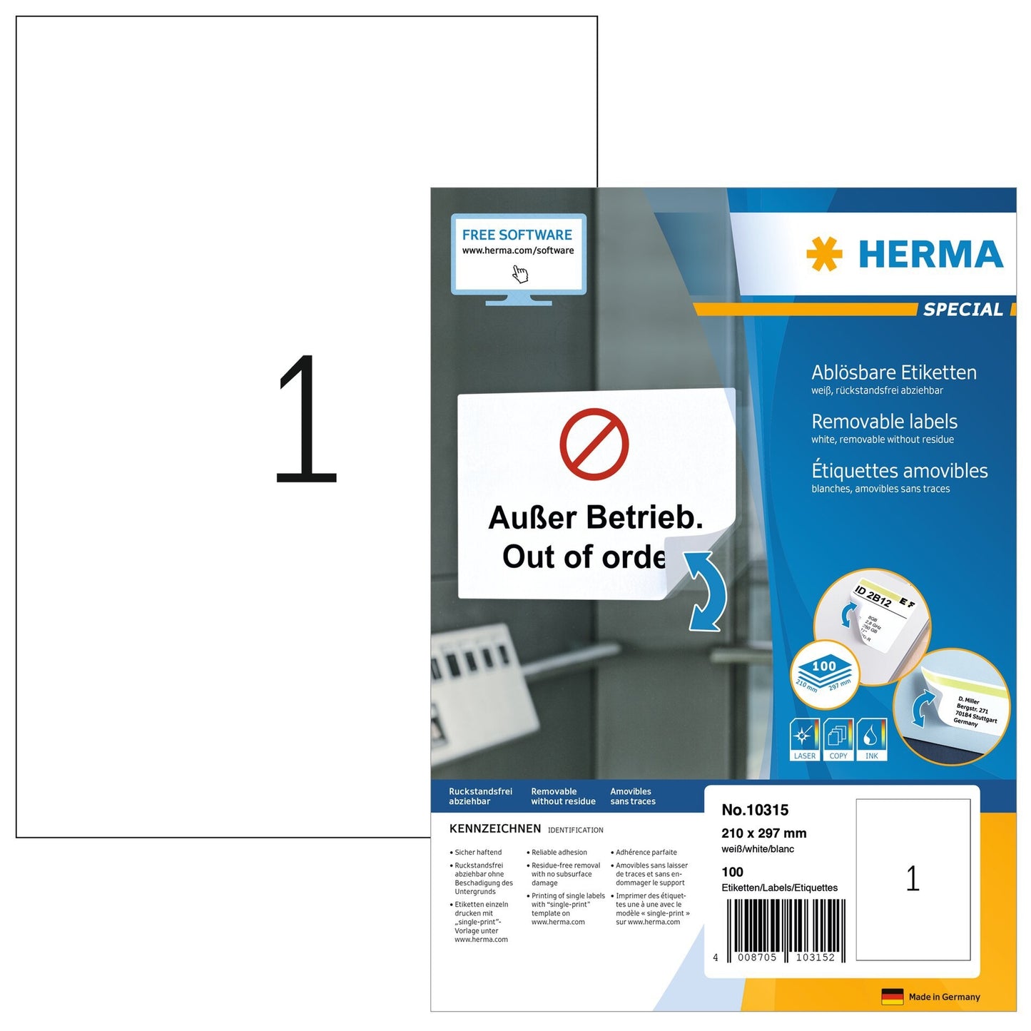 HERMA - Etiket 10315 210x297mm verwijderb wit 100st