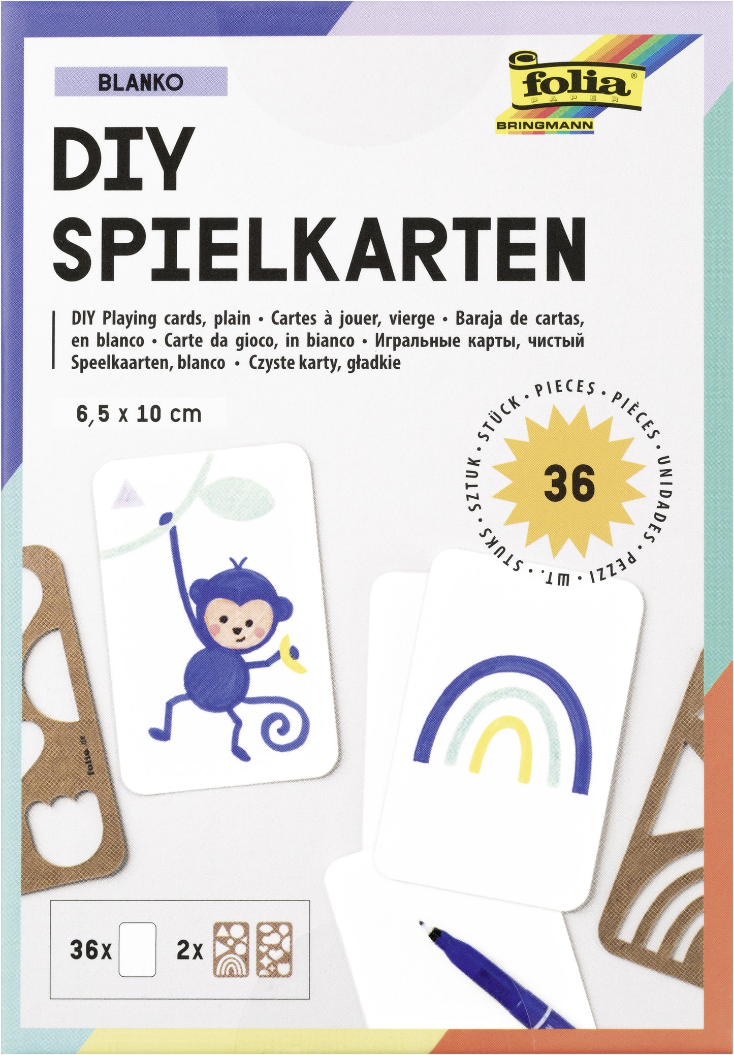 Folia Paper – Spielkarten Folia Blanko 6,5 x 10 cm, Packung mit 36 Stück