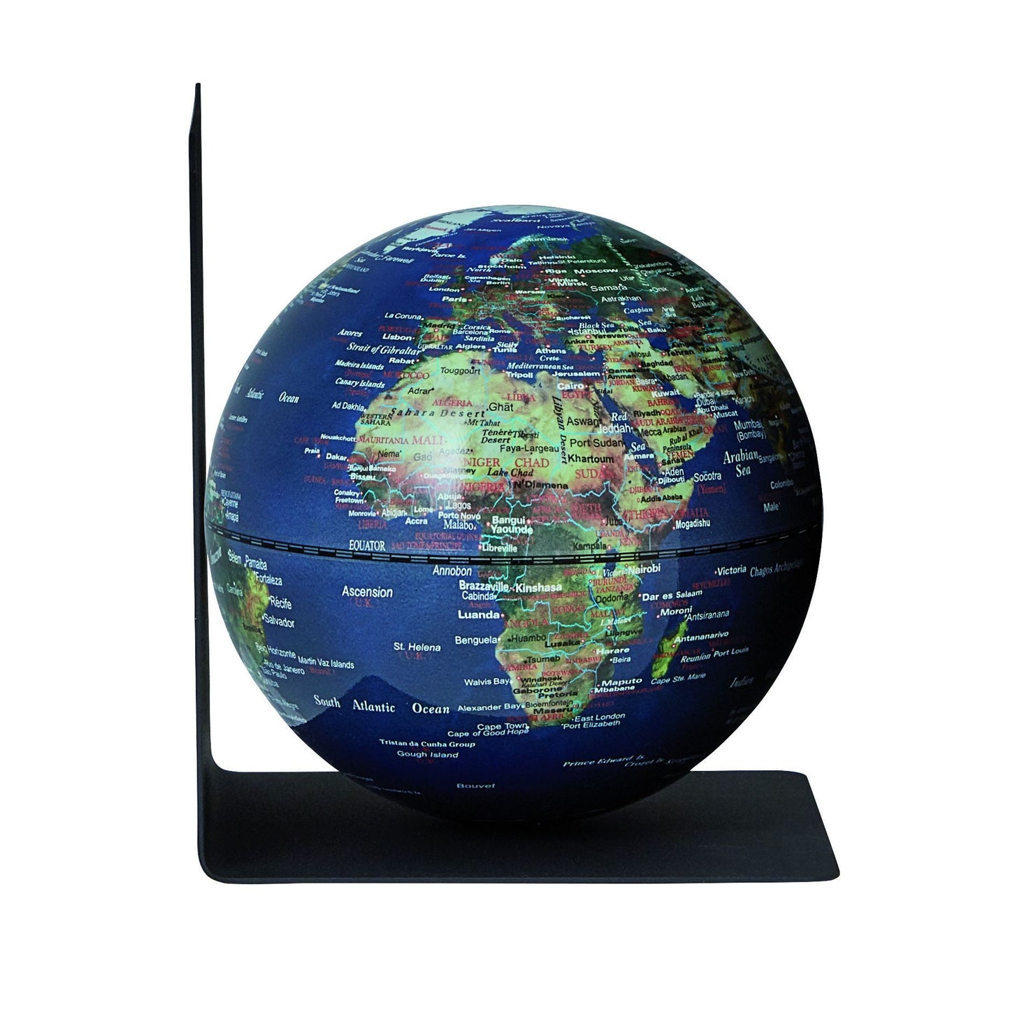 Troika - Boekensteun met magnetische globe 13cm blauw-groen