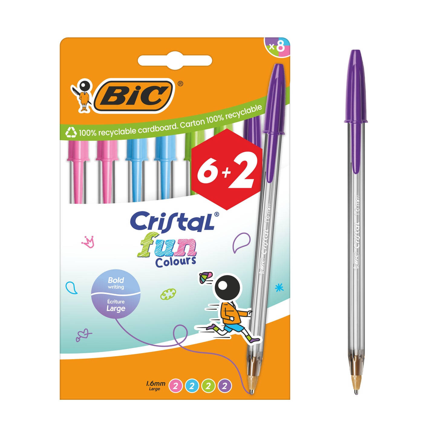 BIC - Balpen cristal fun 6+2 gratis l assorti