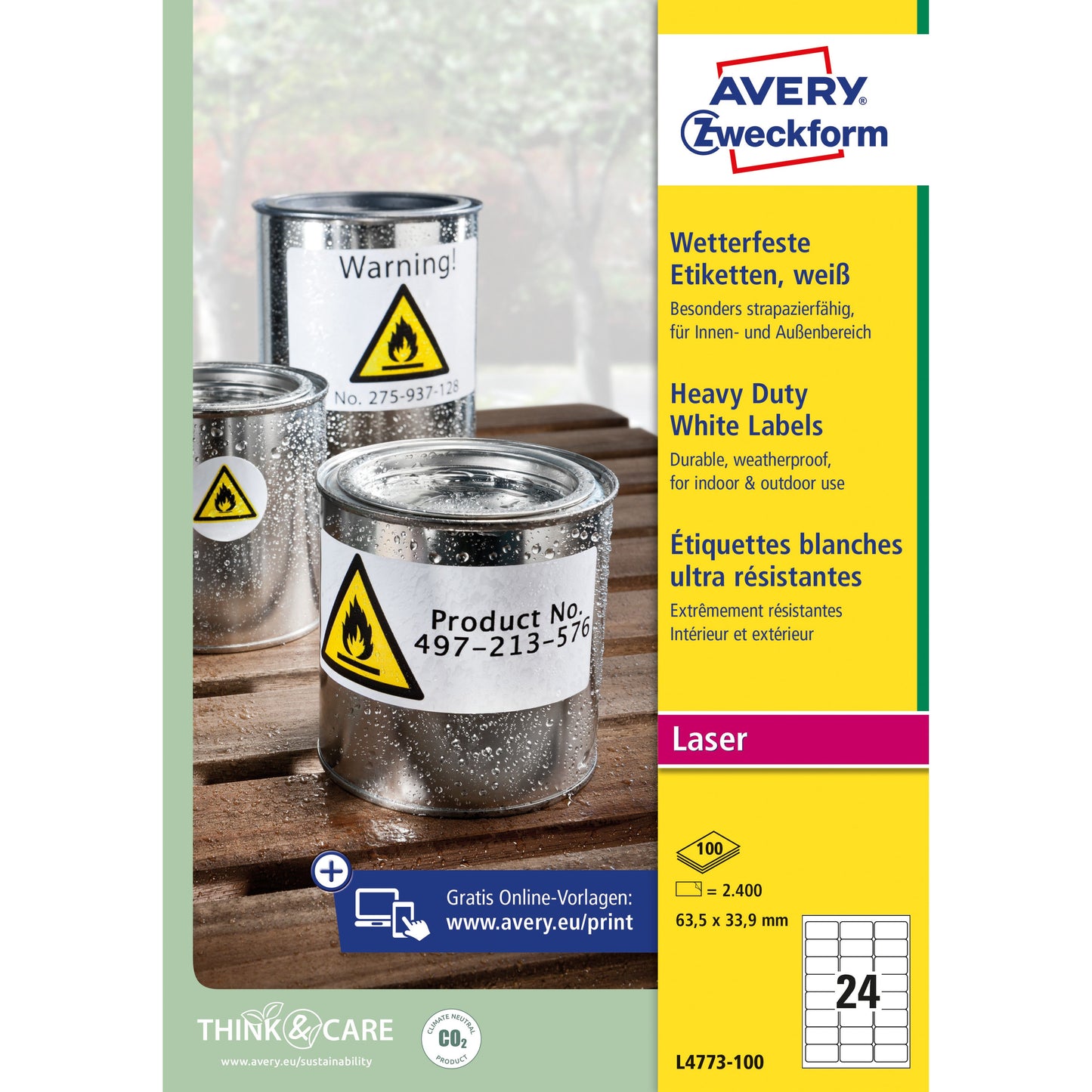 Avery Zweckform - Etiket avery l4773-100 63.5x33.9 2400st
