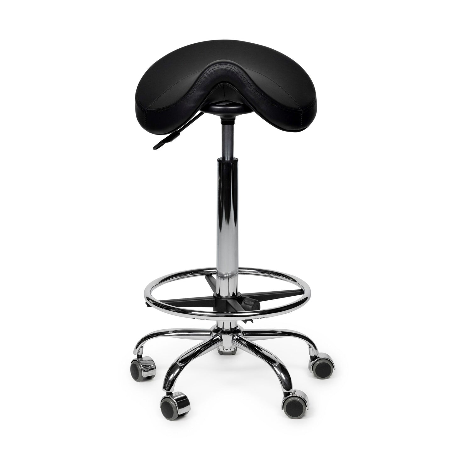 Ufficio - sgabello a sella nero alto con anello per i piedi