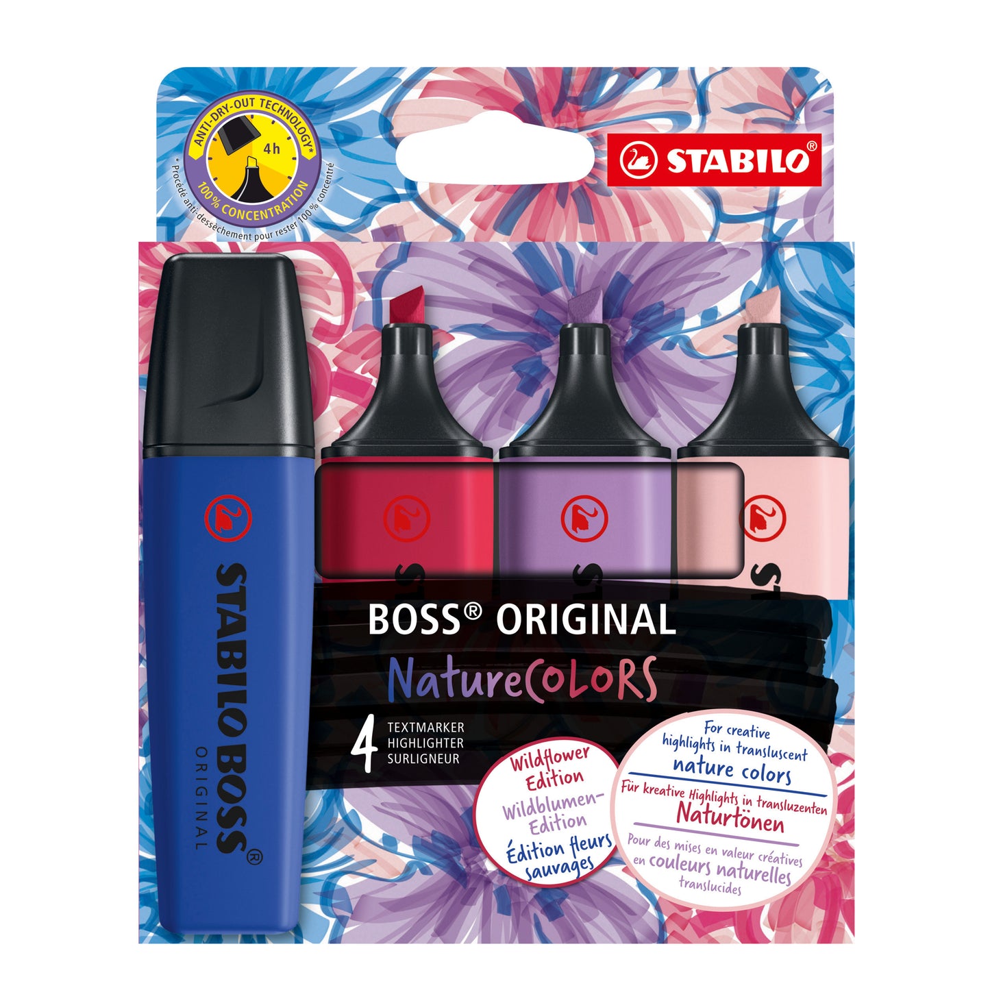 Stabilo - Markeerstift boss wildfl assorti 4 stuks