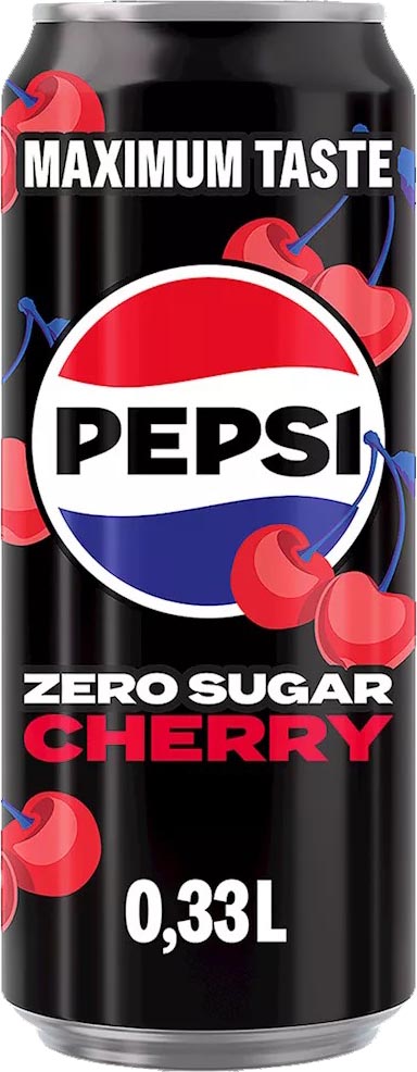 Pepsi - Zero Sugar Cherry frisdrank, sleek blik van 33 cl, pak van 12 stuks