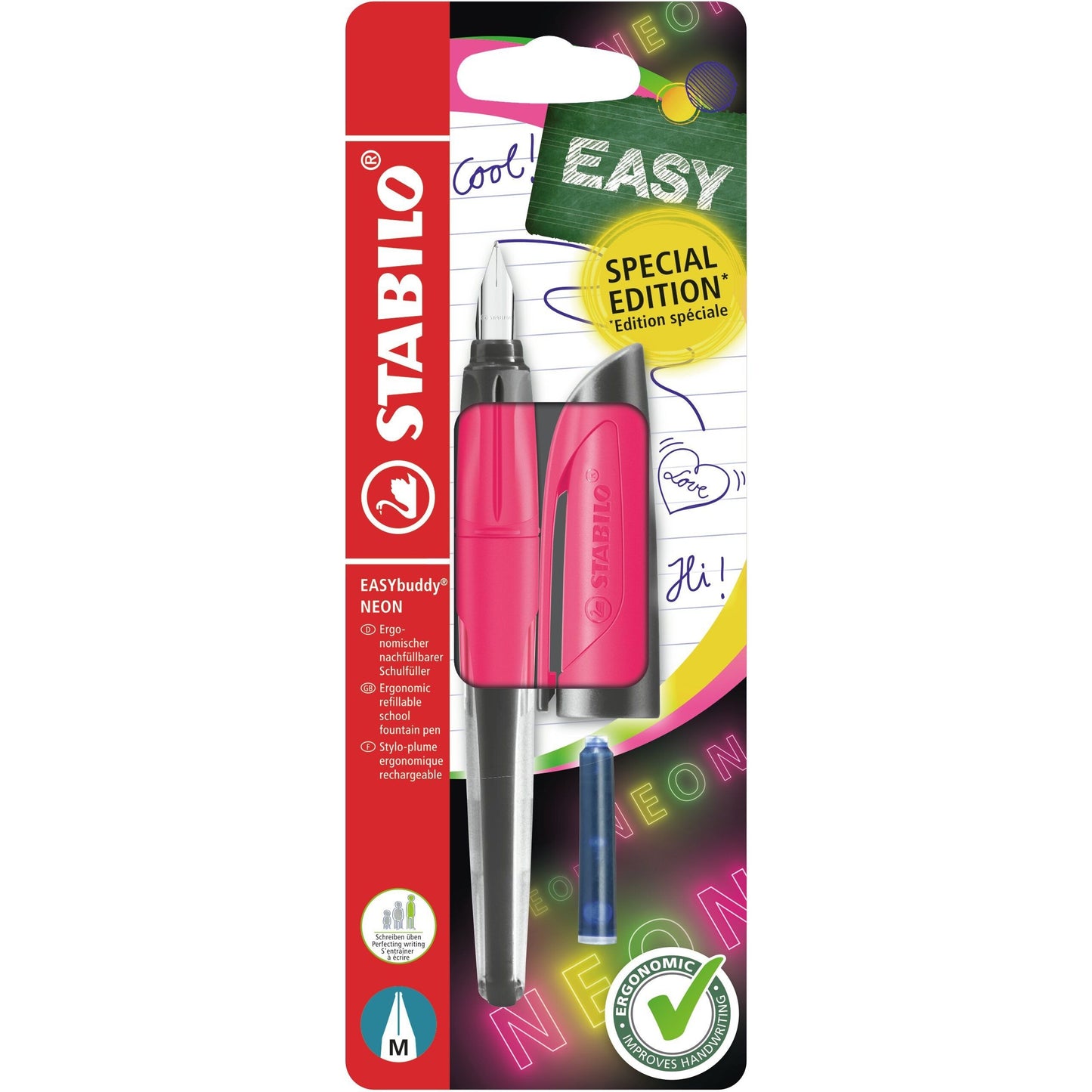 Stabilo - Vulpen easybuddy m neon roze blister à 1st
