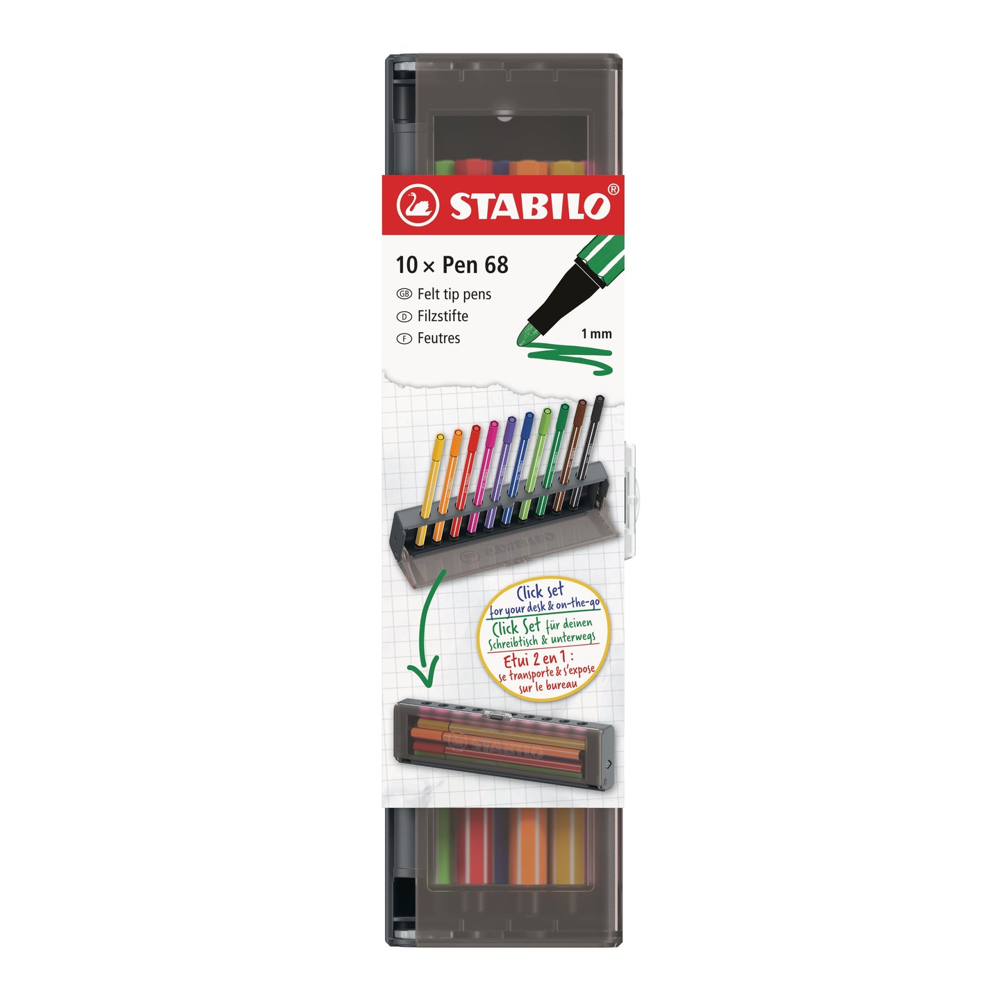 Stabilo - Viltstift pen 68 m clickset à 10 kleuren | 5 stuks