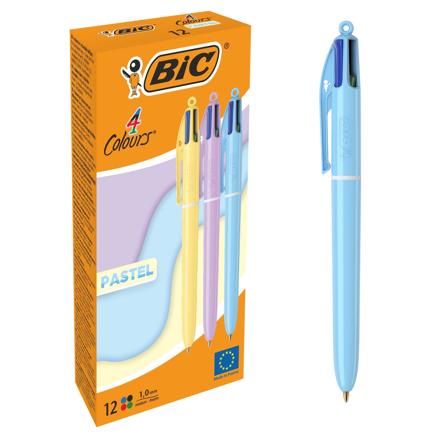 Bic - Stylo à bille Colors tel 4 couleurs, moyen, couleurs d'encre classiques, µboîte de 12 pièces