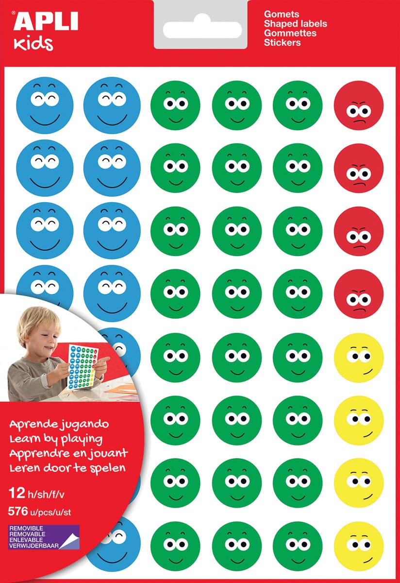 Apli - Kids beloningsstickers Happy Smile, groot, blister met 12 vellen
