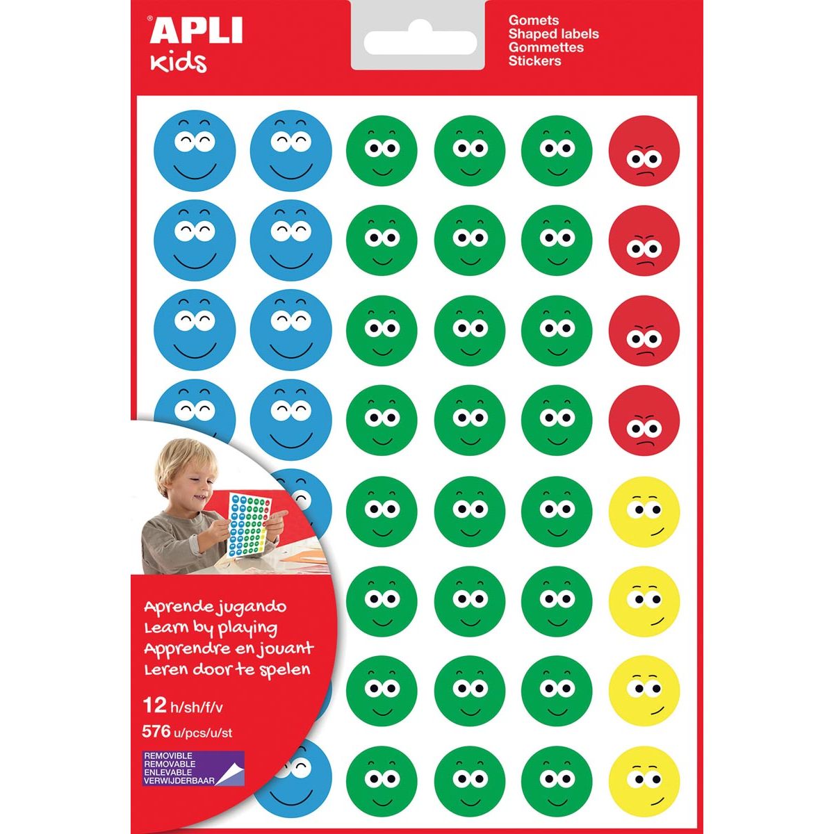 Apli - Kids beloningsstickers Happy Smile, groot, blister met 12 vellen