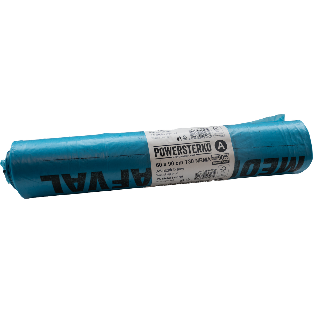 PowerSterko - Afvalzak | Gerecycled LDPE | 60x90cm | T30 | blauw | 250 stuks