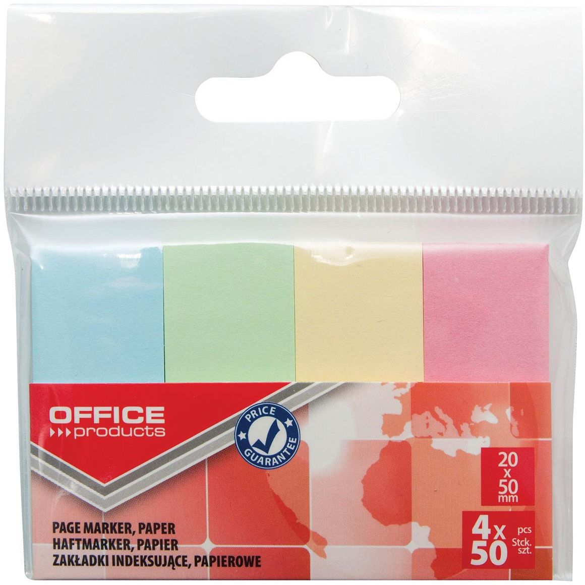 OFFICE products - index, ft 20 x 50 mm, ophangzakje van 4 x 50 tabs, geassorteerde pastelkleuren