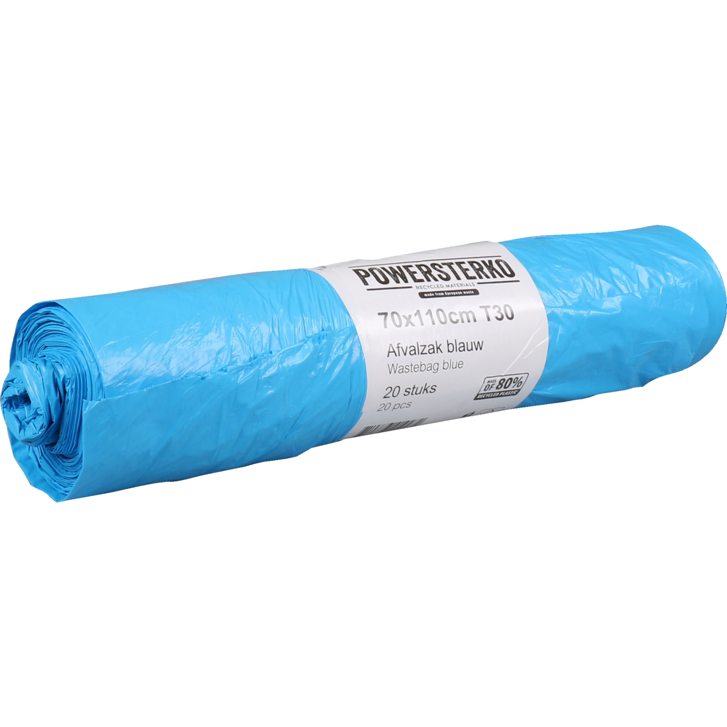 PowerSterko - Sac poubelle | PEBD recyclé | 70x110cm | T30 | bleu | 300 pièces