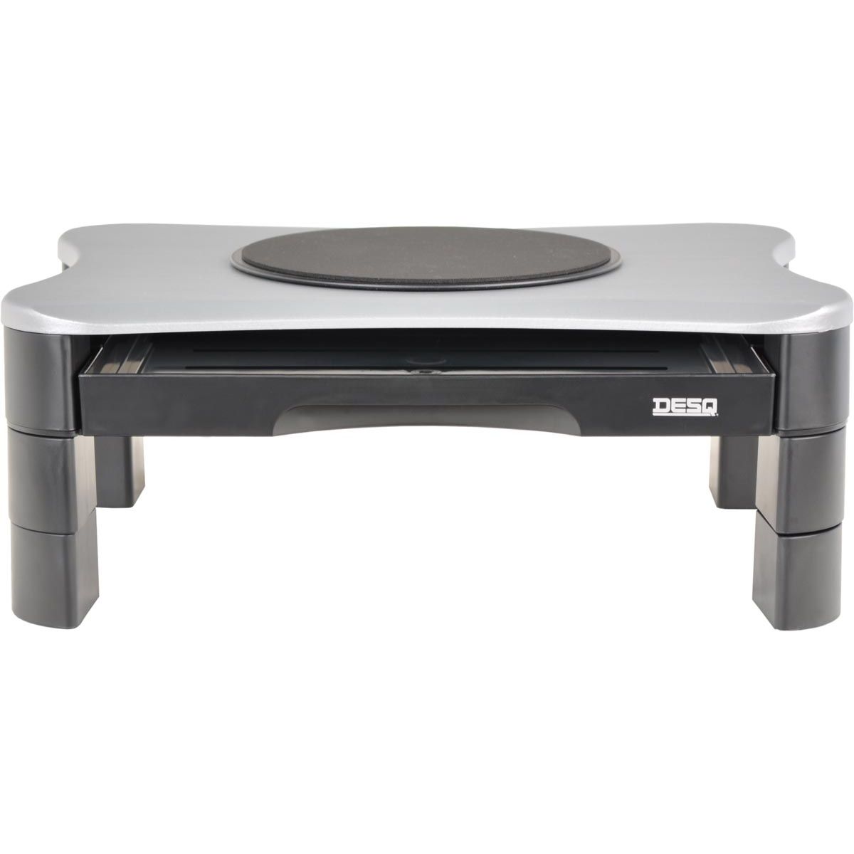 Desq - monitor stand, with turntable and 2 drawers, silver/black