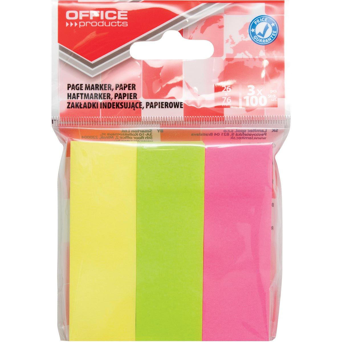 OFFICE products - index, 26 x 76 mm, ophangzakje van 3 x 100 tabs, geassorteerde kleuren