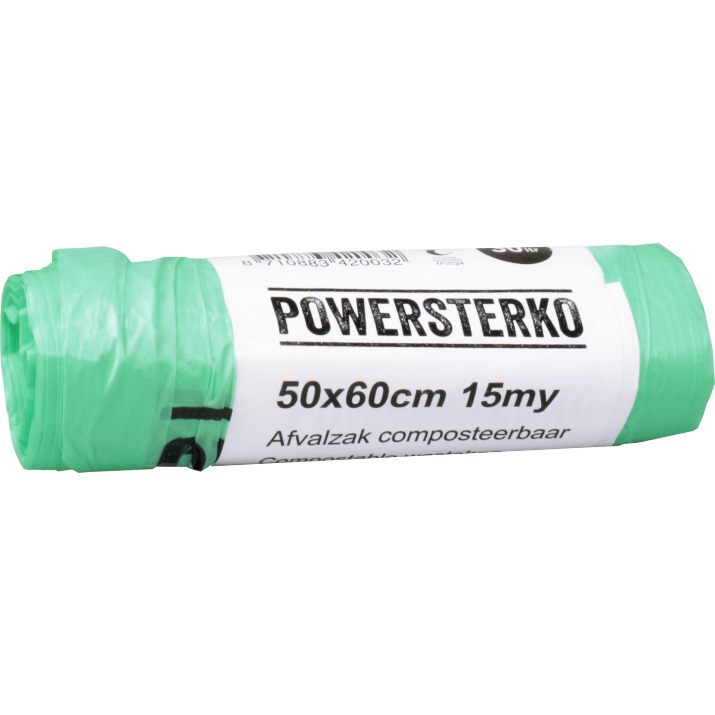 PowerSterko - Afvalzak | Bioplastic o.b.v. Zetmeelblend | 30l | 50x60cm | 15my | groen | 40 rol