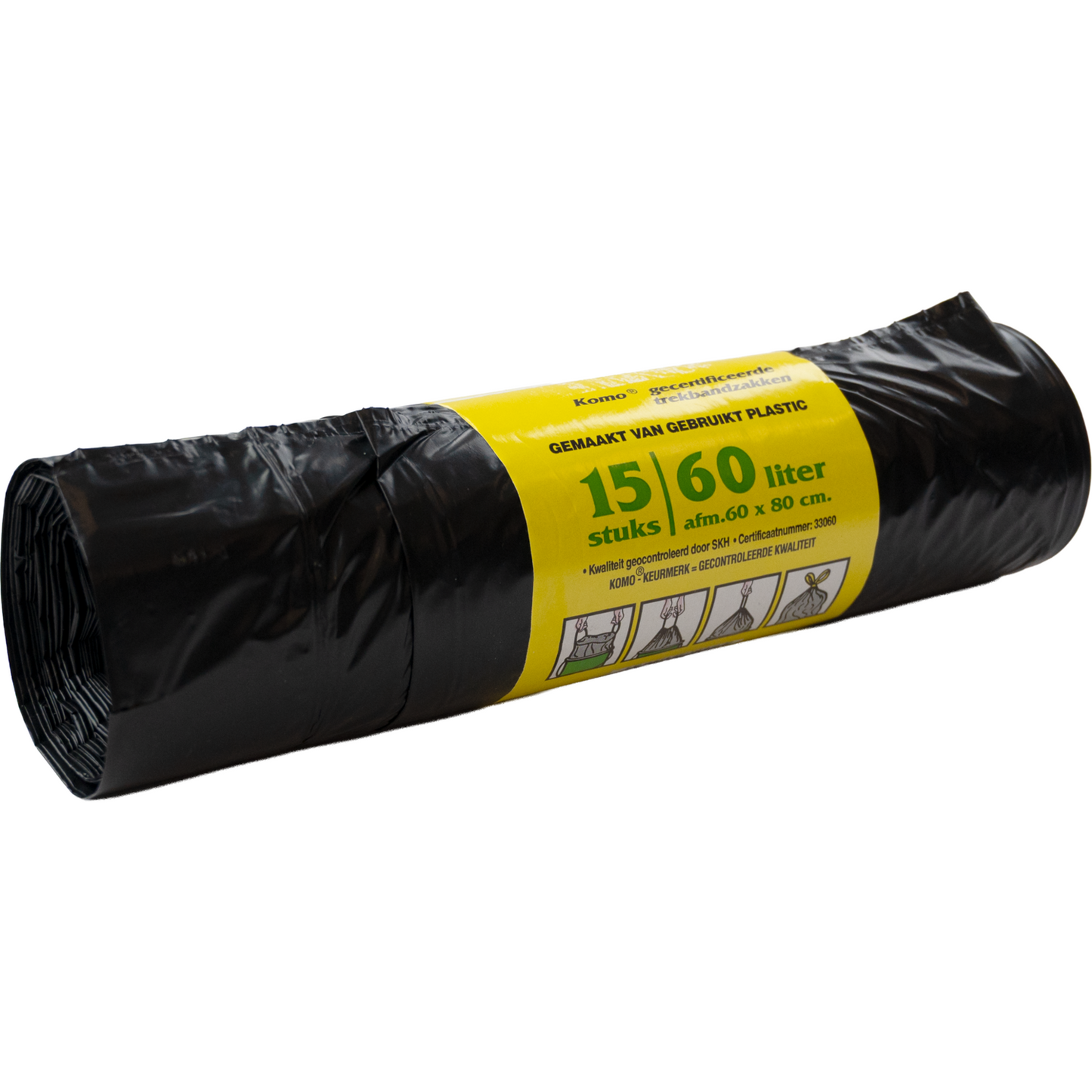 KOMO - Afvalzak | Gerecycled LDPE | 60x80cm | 45my | grijs | 18 rol
