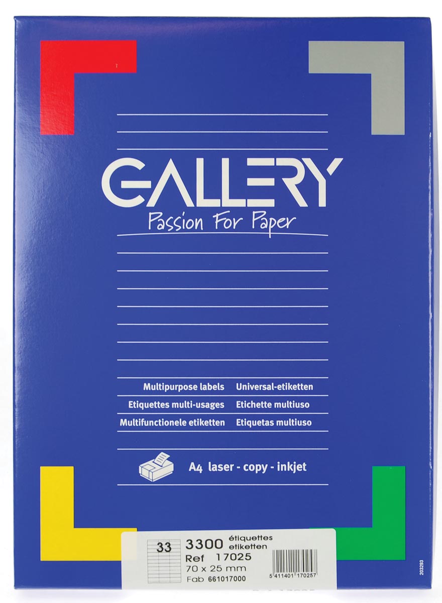 Galerie – weiße Etiketten, 70 x 25 mm (B x H), rechtwinklig, Karton mit 3.300 Etiketten
