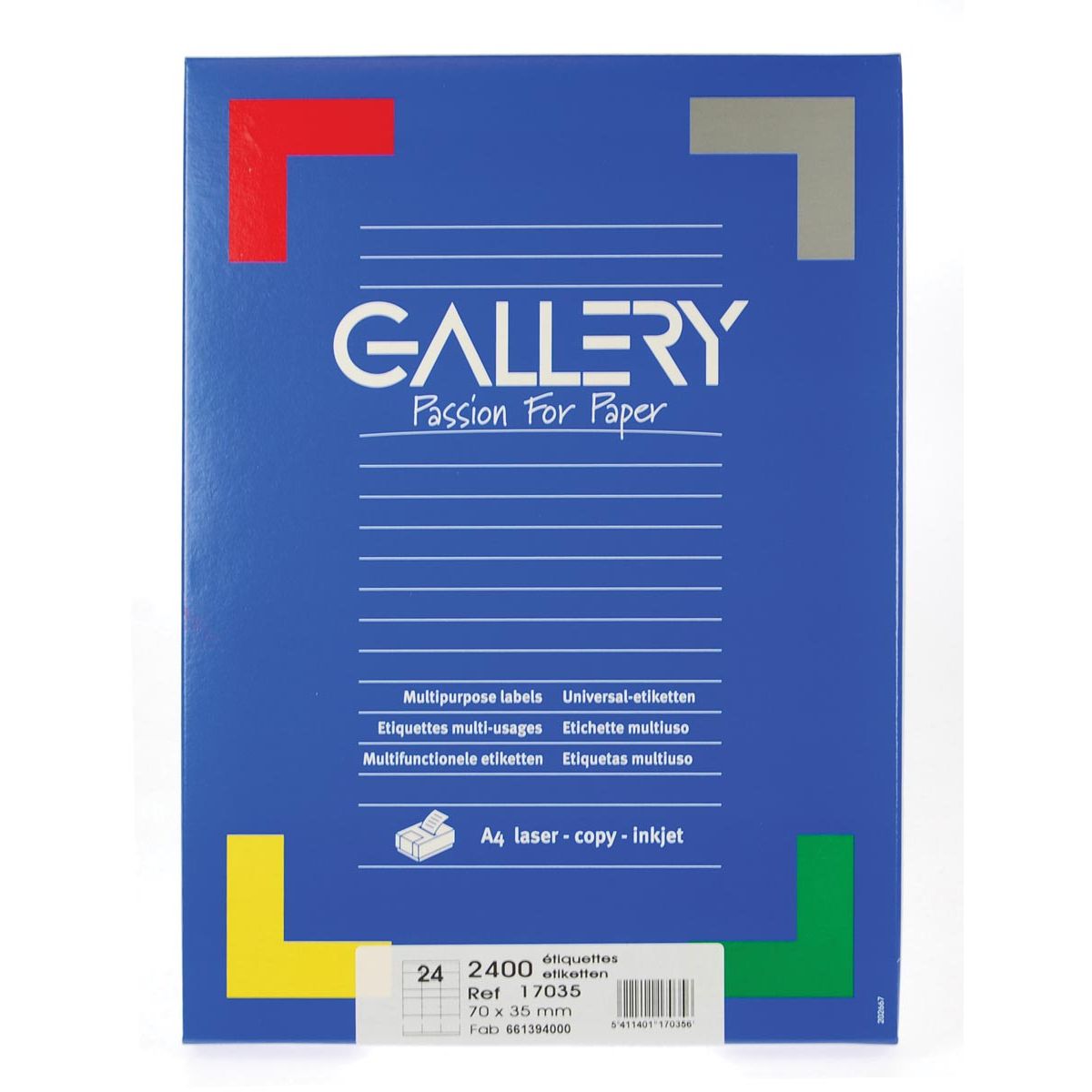 Galerie - étiquettes blanches pi 70 x 35 mm (l x h), angles droits, boîte de 2 400 étiquettes
