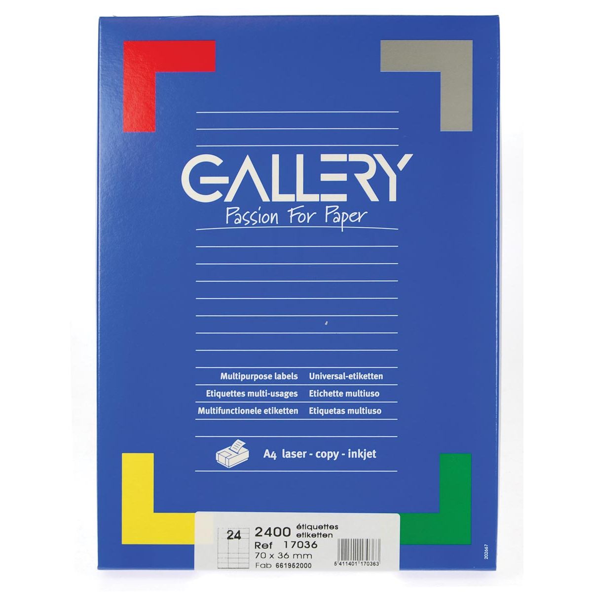 Galerie - étiquettes blanches Ft 70 x 36 mm (l x h), angles droits, boîte de 2 400 étiquettes