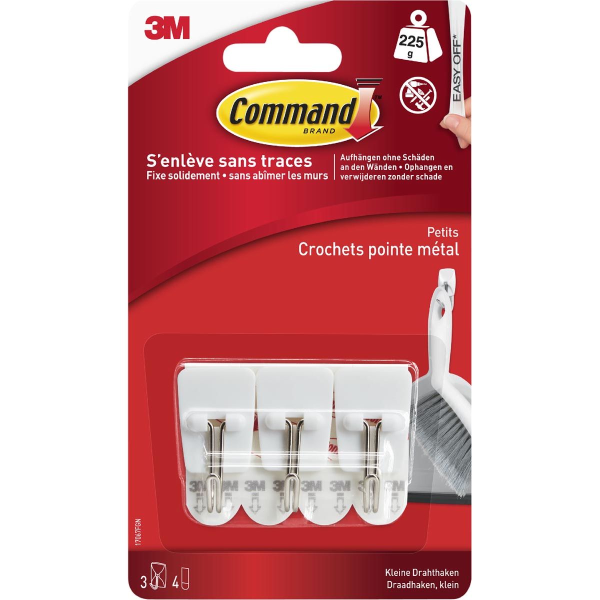 Command - Gancho de alambre con tira de montaje, 3 piezas