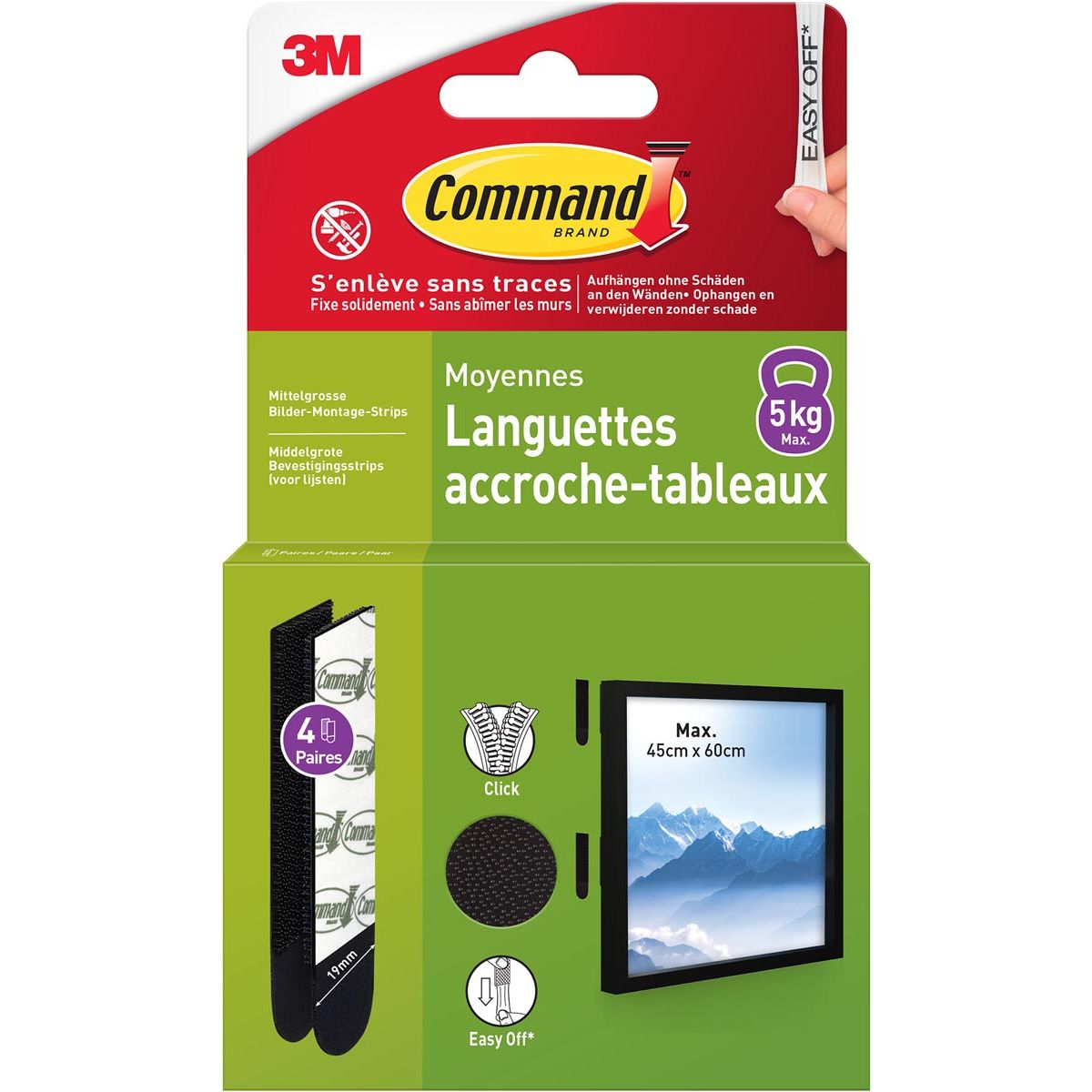 Command - fotolijststrip, medium, draagvermogen 5 kg, zwart, blister van 8 stuks