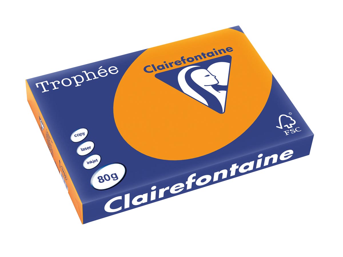 Clairefontaine - Trophée Intens, farbiges Papier, A3, 80 g, 500 Blatt, leuchtendes Orange