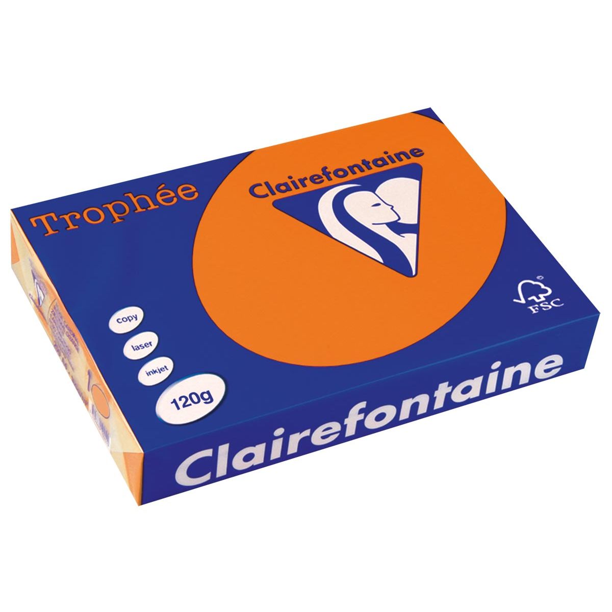 Clairefontaine - Trophée Intens, papel de color, A4, 120 g, 250 hojas, naranja brillante