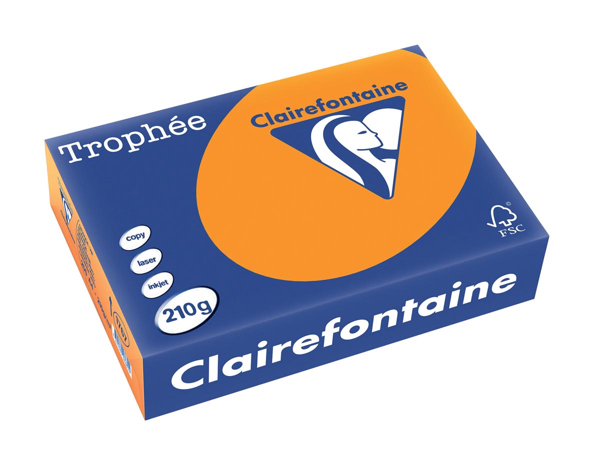Clairefontaine - Trophée Intens, gekleurd papier, A4, 210 g, 250 vel, feloranje