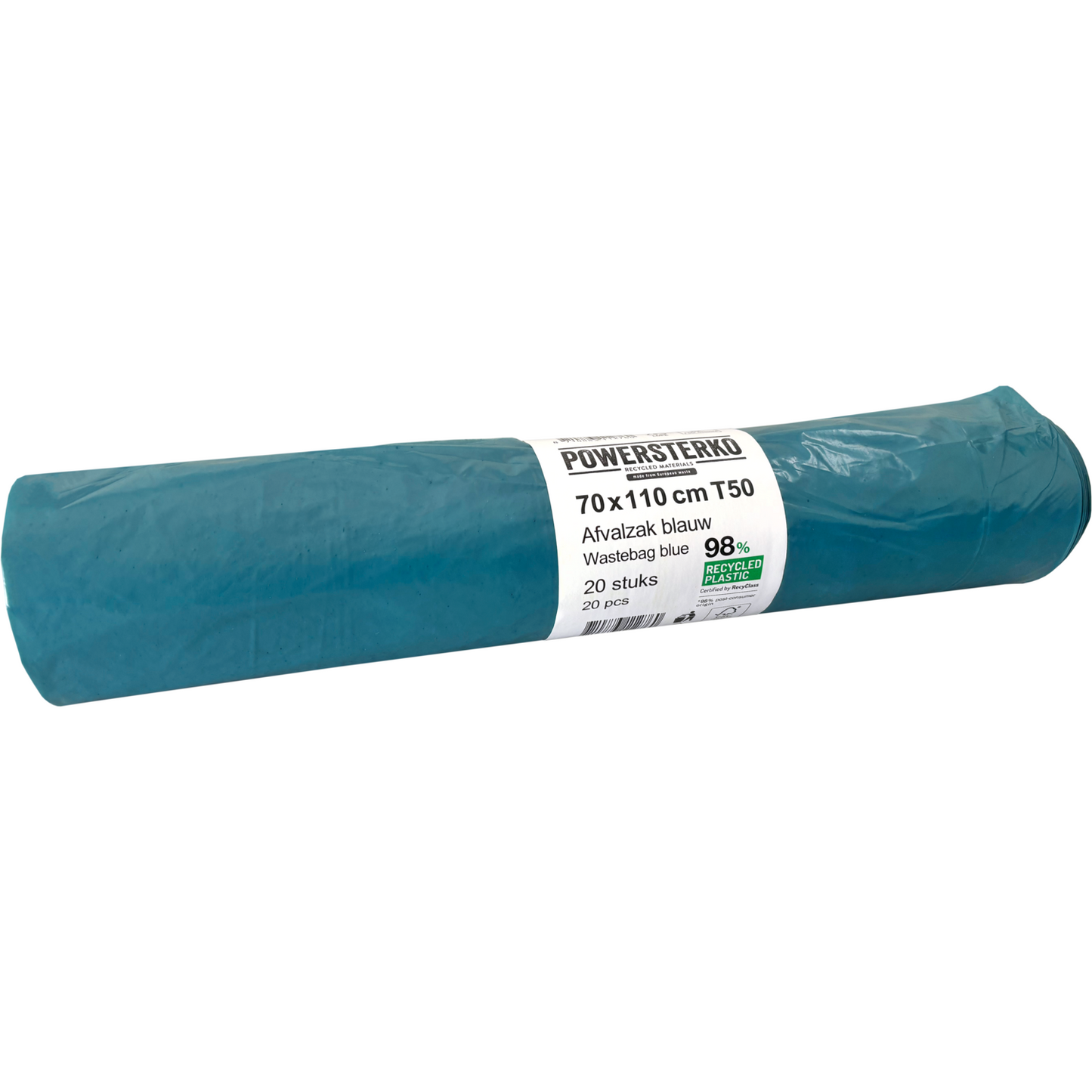 PowerSterko - Afvalzak | Gerecycled LDPE | 70x110cm | T50 | blauw | 200 stuks