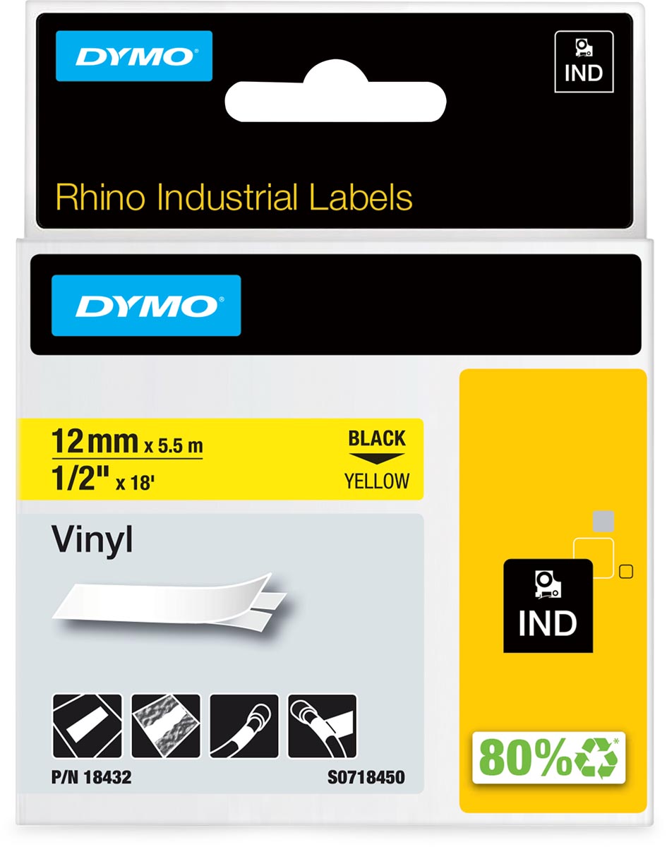 Dymo - RHINO vinyle 12 mm, zwart op geel