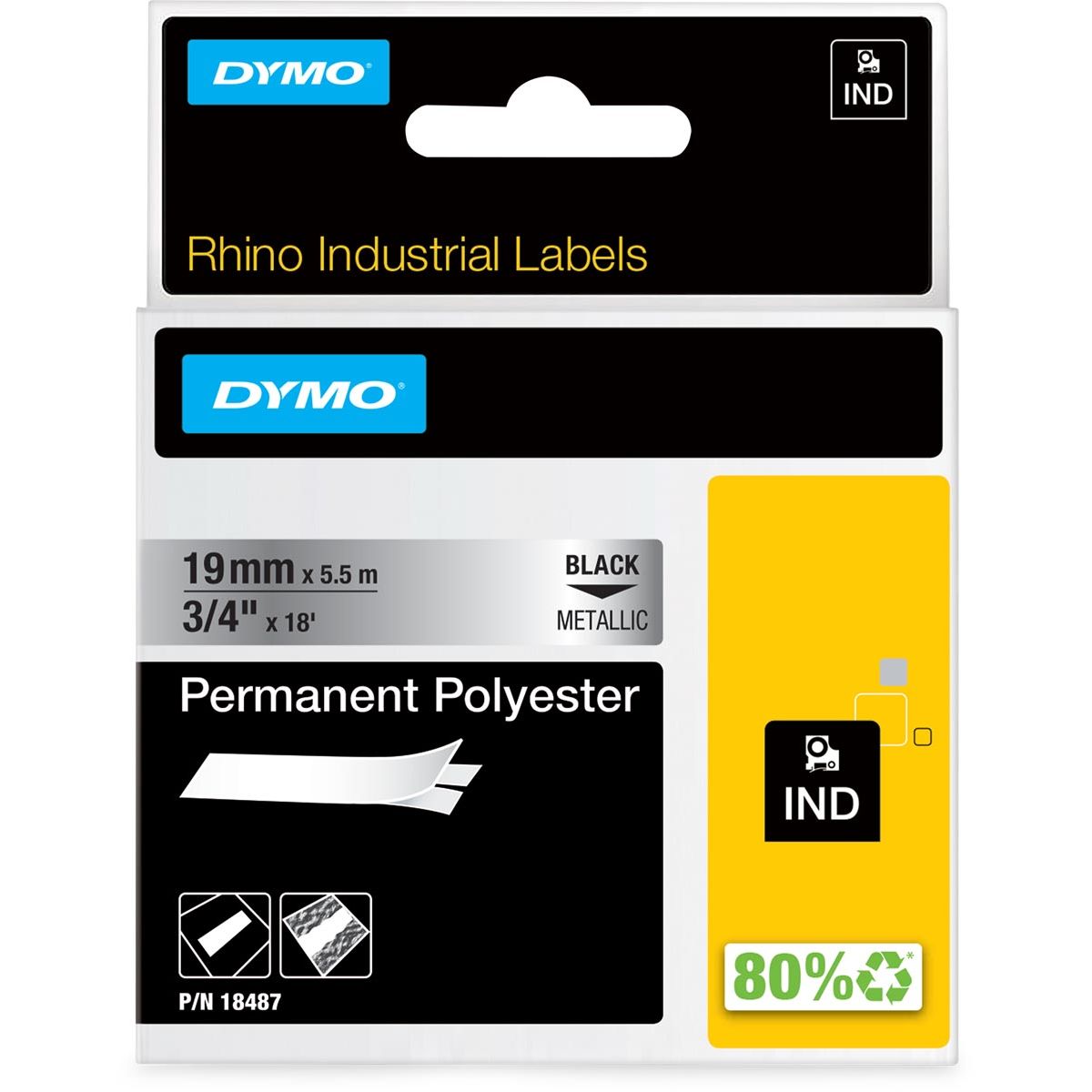 Dymo - RHINO e poliéster permanente 19 mm, negro sobre metal
