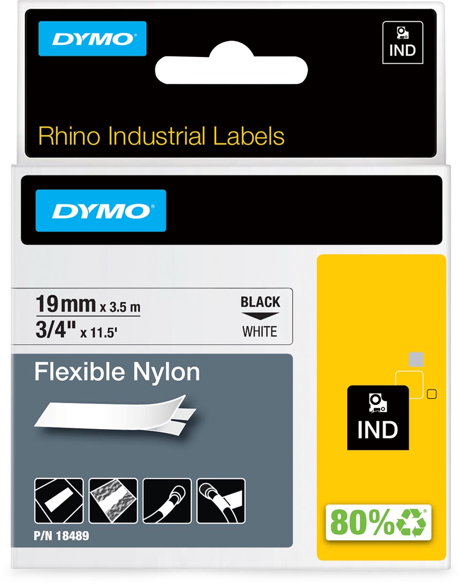 Dymo - Labele Rhino industrial nylon 19mm black on white