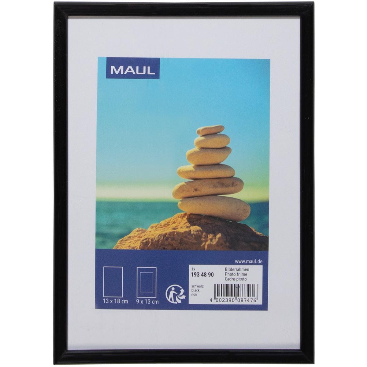 MAUL - marco de fotos artístico, marco de plástico, pies 13 x 18 cm, negro