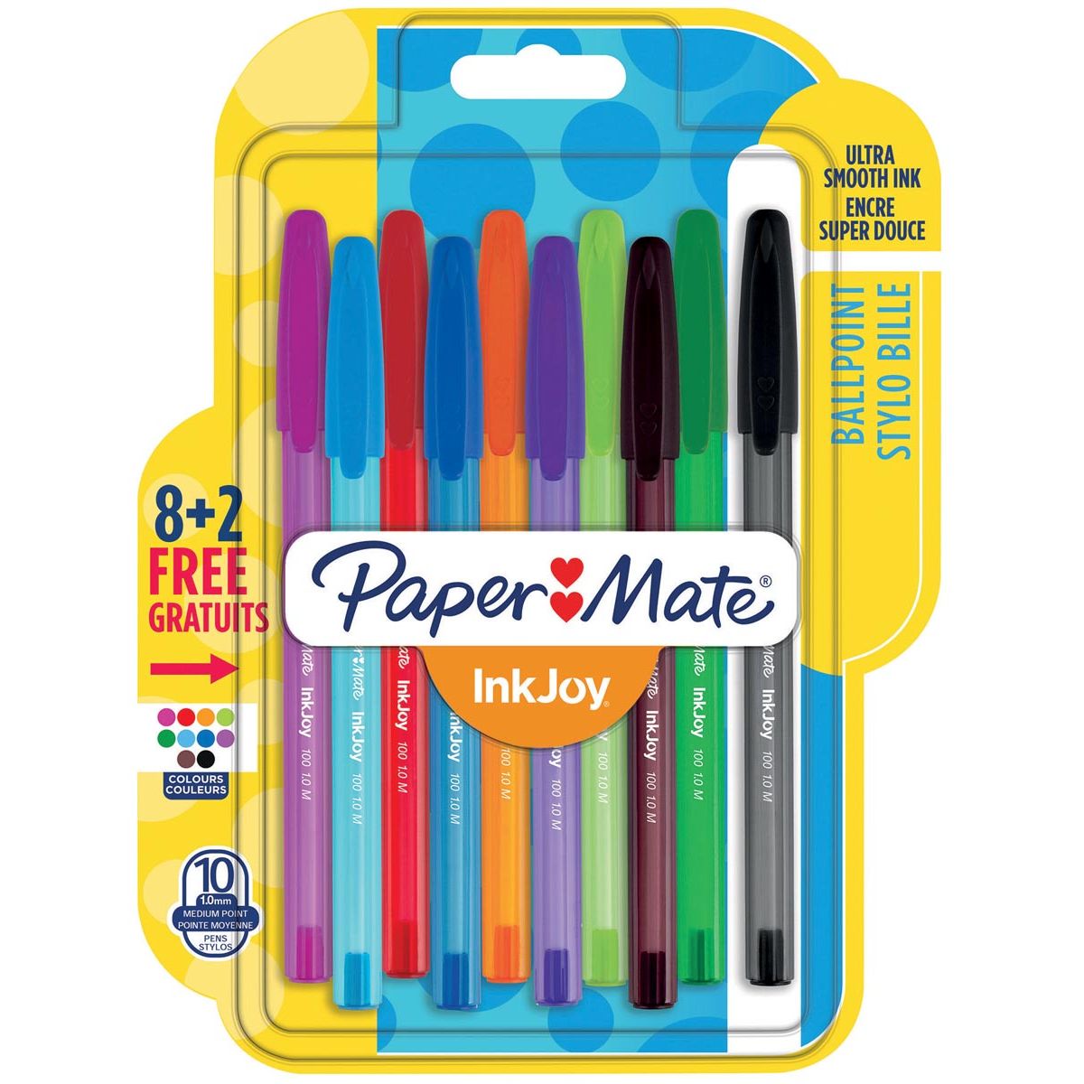 Paper Mate - penna a sfera InkJoy 100 con cappuccio, blister 8+2 in omaggio