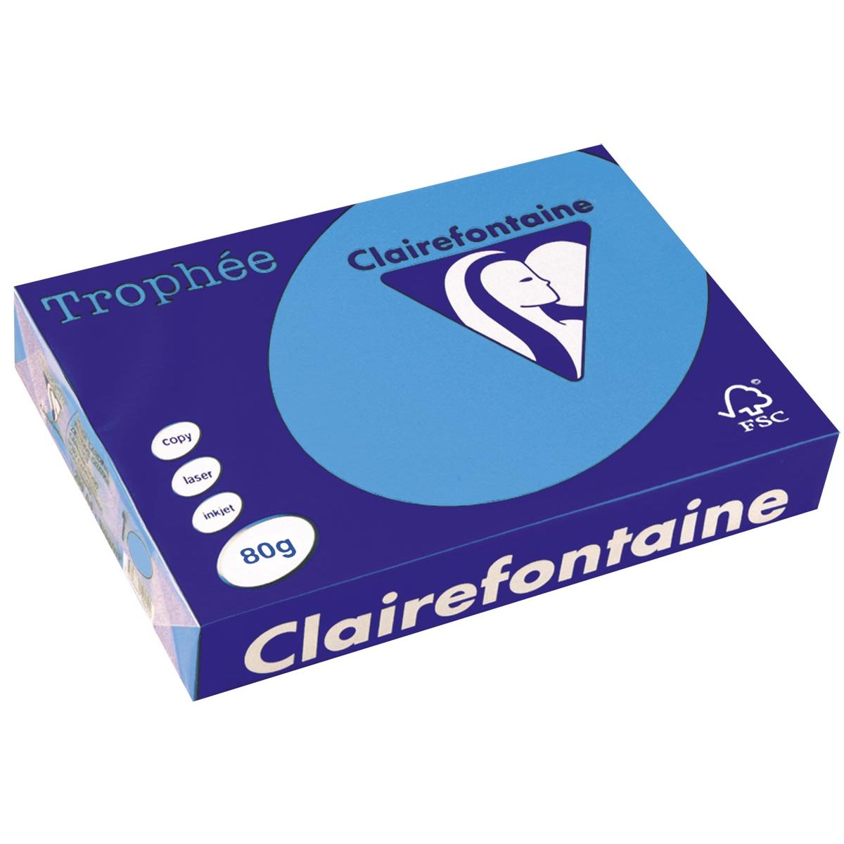 Clairefontaine - Trophée Intens, papel de color, A4, 80 g, 500 hojas, azul real