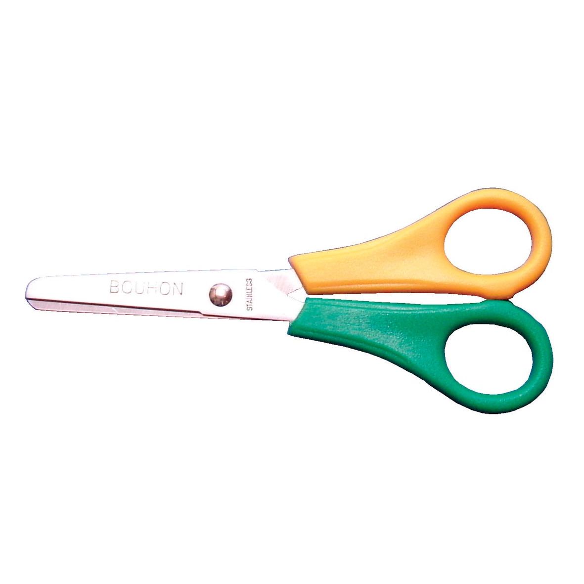 Bouhon - schaar, ft 14 cm, links, ronde punt, RVS, geel/groen