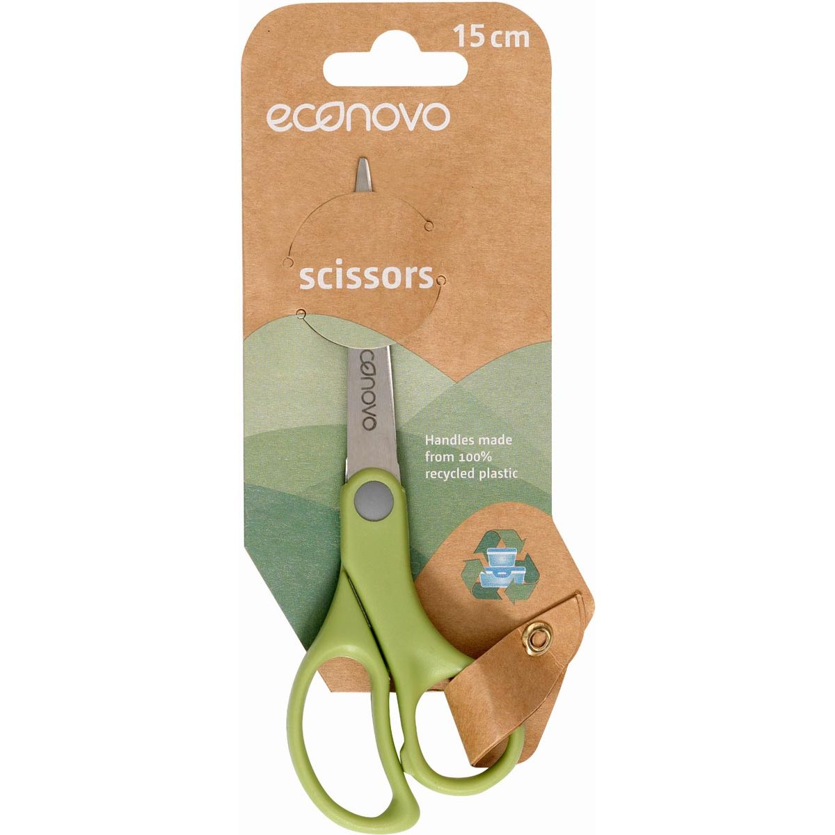 Econovo - schaar, 15 cm, groen, op blister