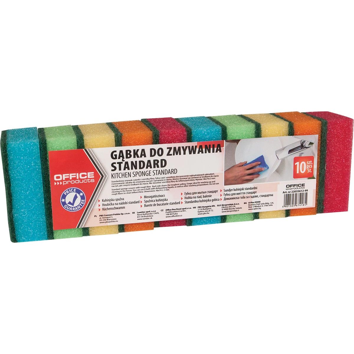 OFFICE products - schuurspons, ft 4,6 x 7,4 cm, pak van 10 stuks in geassorteerde kleuren