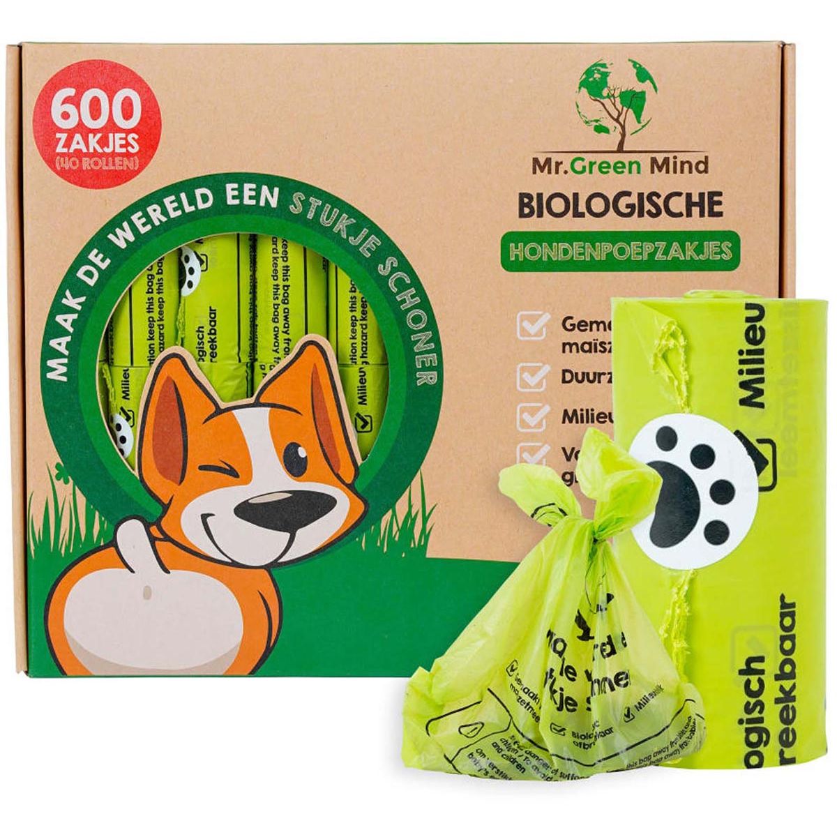 Mr. Green Mind - Sacchetti per escrementi cane Bio, verde, scatola da 600 pezzi