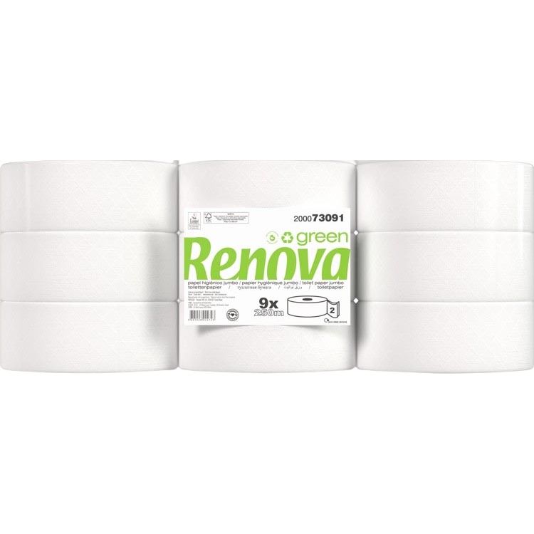 Renova - Green toiletpapier , 2-laags, 250 meter, pak van 9 rollen