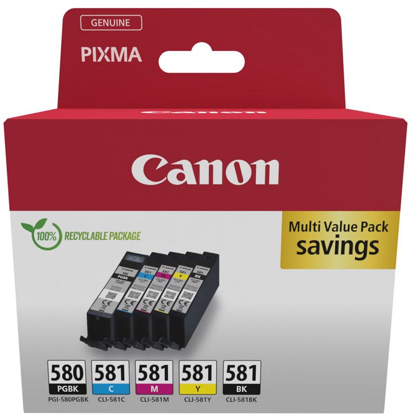 Canon - inktcartridge 1 x PGI-580PGBK zwart + 1 x CLI-581, 200 1.660 pagina's, OEM 2078C008, 4 kleuren