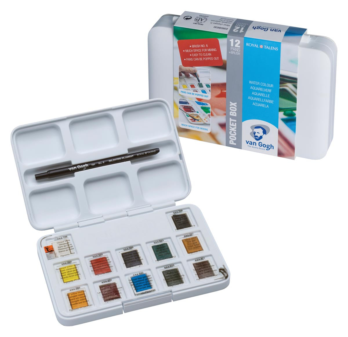 Van Gogh - Aquarellfarbe, Taschendose mit 12 halben Näpfchen
