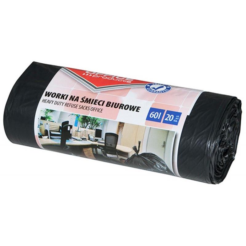 OFFICE products - vuilniszak, LDPE, 22 micron, 60 liter, zwart, rol van 20 stuks