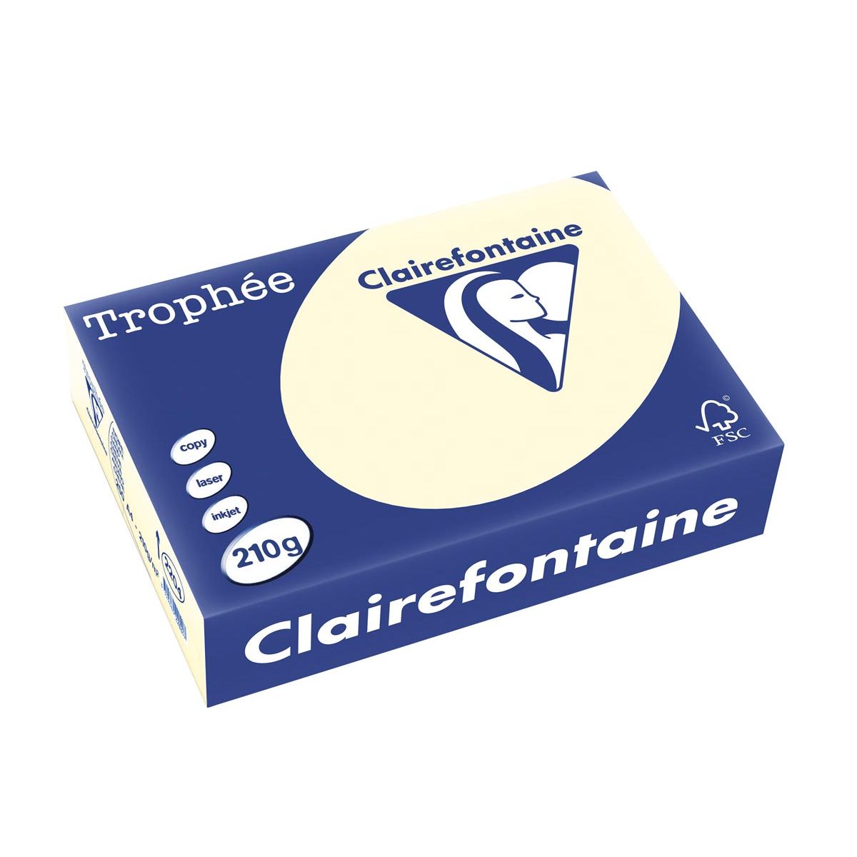 Clairefontaine - Trophée tel, farbiges Papier, A4, 210 g, 250 Blatt, Creme