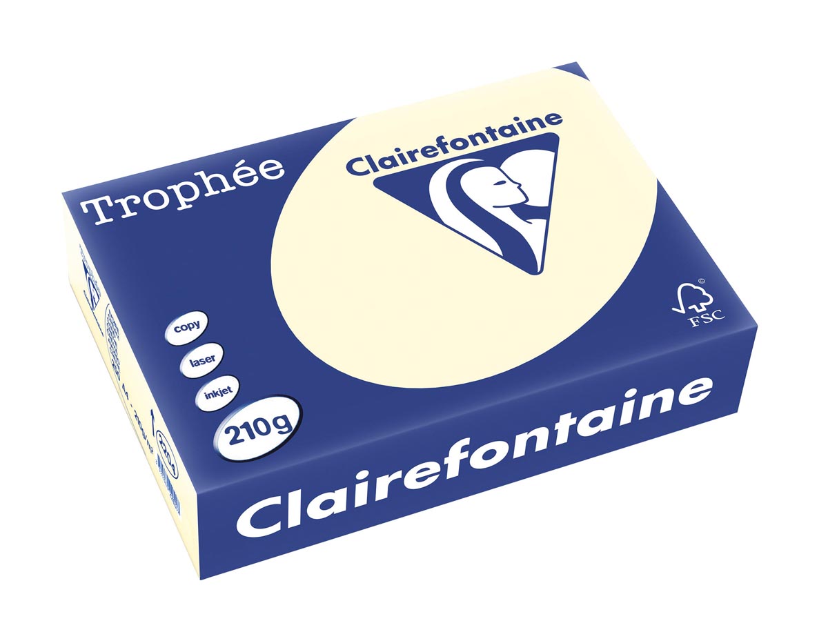 Clairefontaine - Trophée tel, papel de color, A4, 210 g, 250 hojas, crema