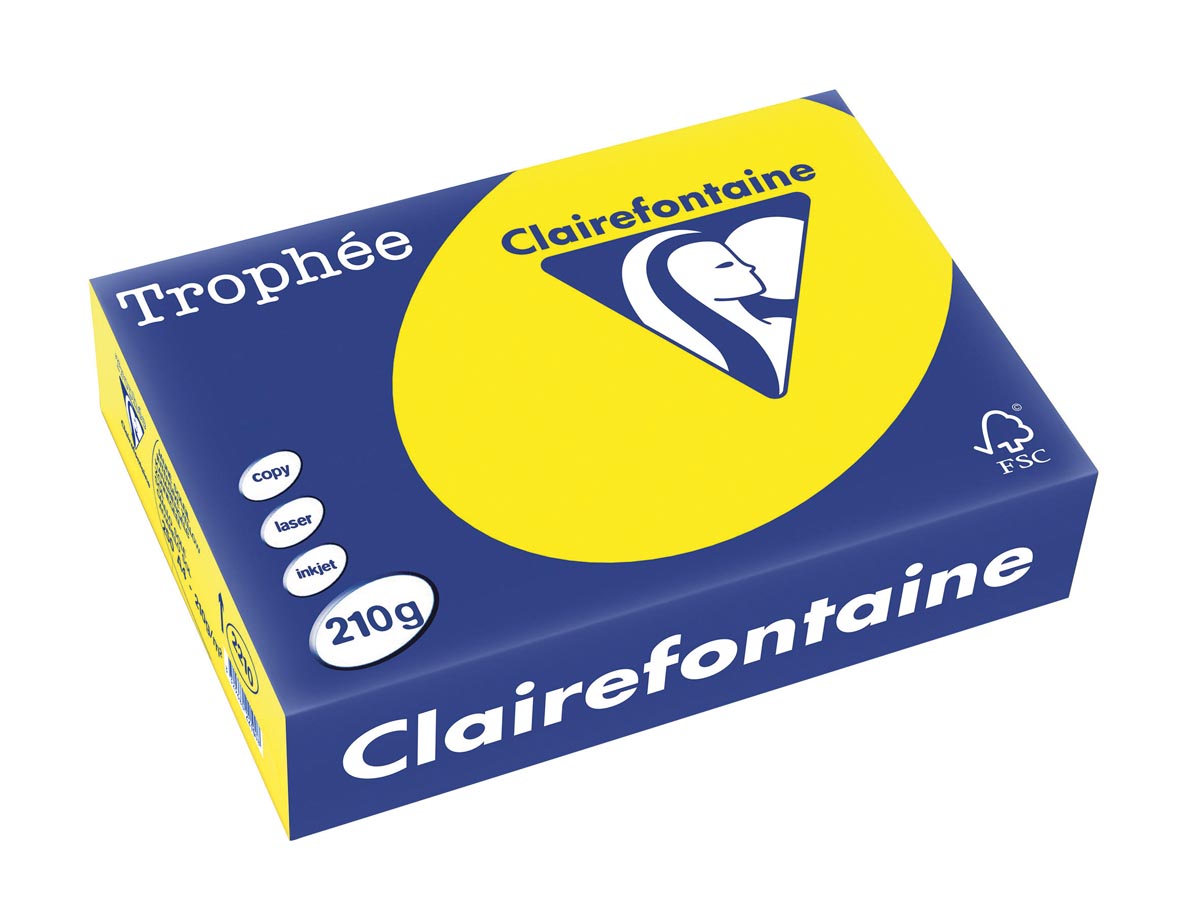 Clairefontaine - Trophée Intens, gekleurd papier, A4, 210 g, 250 vel, zonnegeel