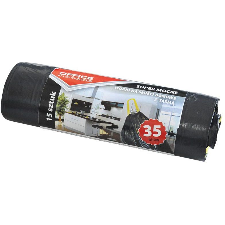 OFFICE products - vuilniszak, LDPE, 25 micron, 35 liter, zwart, rol van 15 stuks