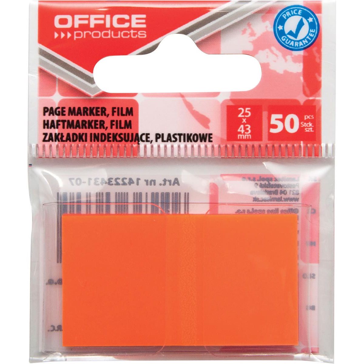 OFFICE products - index, 25 x 43 mm, ophangzakje van 50 tabs, oranje